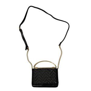 BCBGeneration Shiny Black Evening/Clutch Purse with Strap & Gold Metal Handle